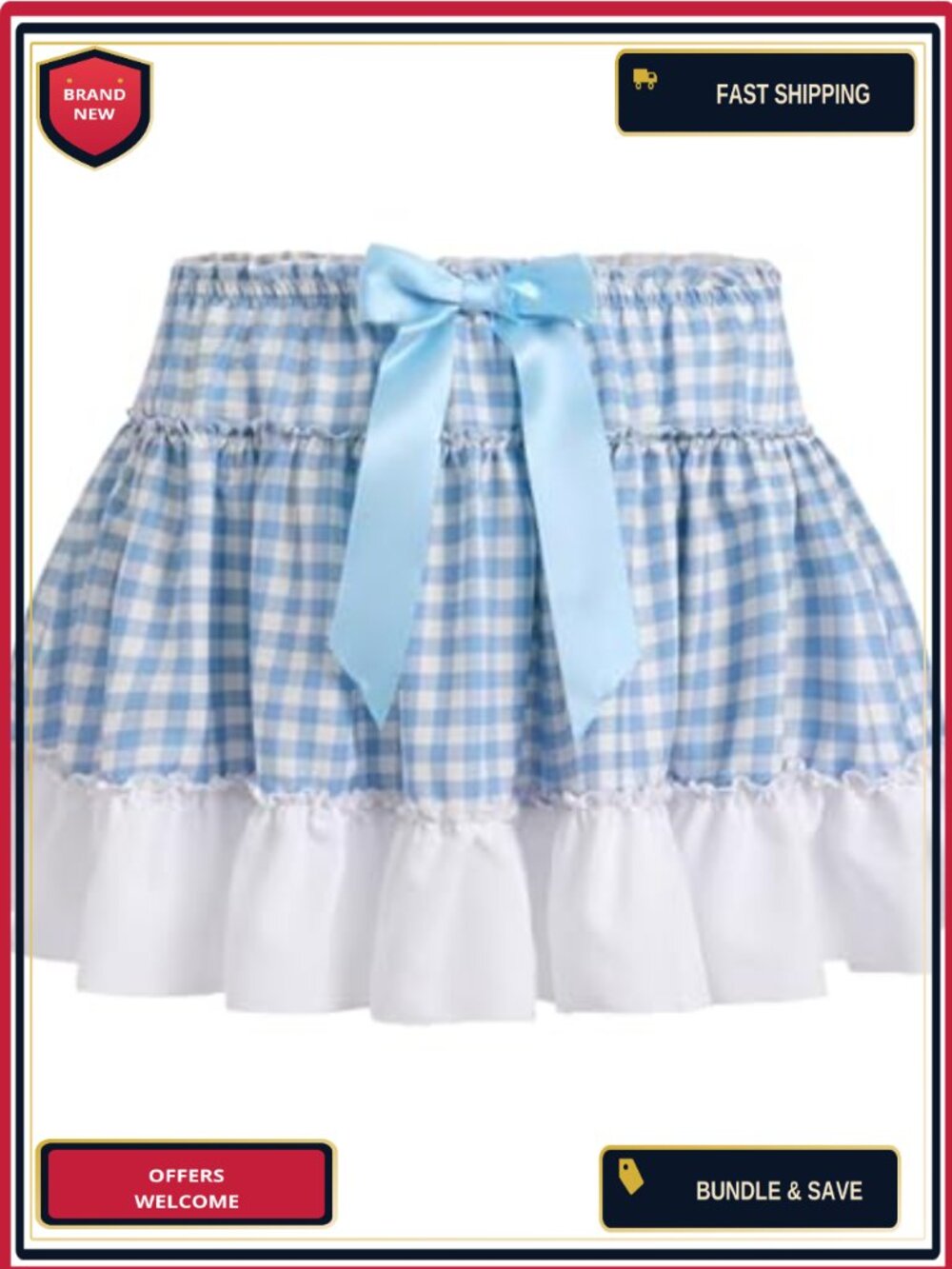 Pleated Ruffle A Line Mini Skirt Gingham Cosplay Costume